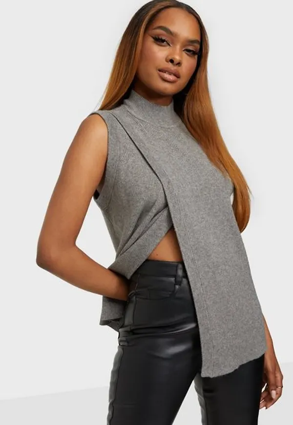 Object Collectors Item Objfae Thess S/L Waistcoat Noos Stickade västar Medium Grey Melange