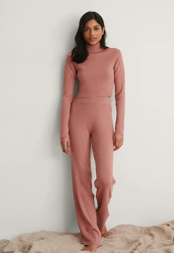 NA-KD Ribbstickade Byxor Med Hög Midja - Pink