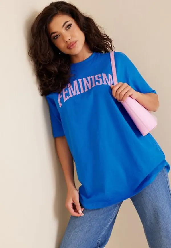 Only Onlstina S/S Oversized Top Box Jrs Oversized Strong Blue Feminism