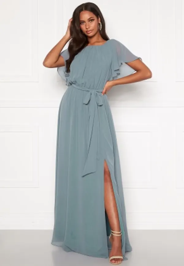Goddiva Flutter Chiffon Dress Air Force Blue XL (UK16)