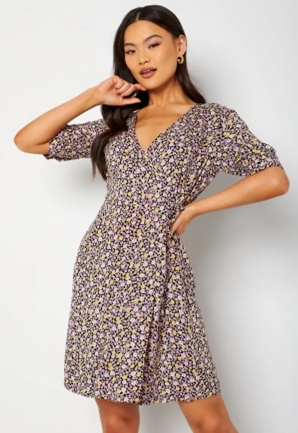 Pieces Kaitlyn 3/4 Wrap Dress Black AOP:MINI DITSY M