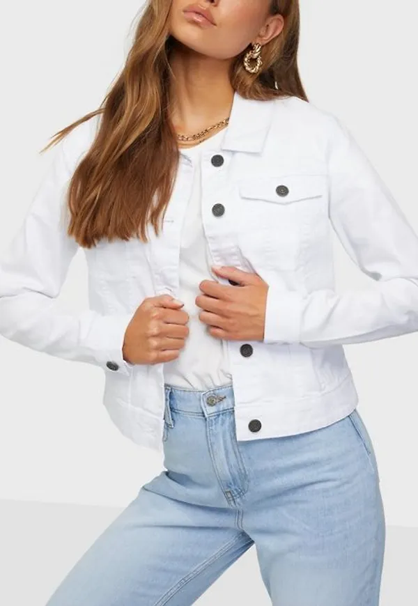 Noisy May Nmdebra L/S White Denim Jacket Clr Jeansjackor