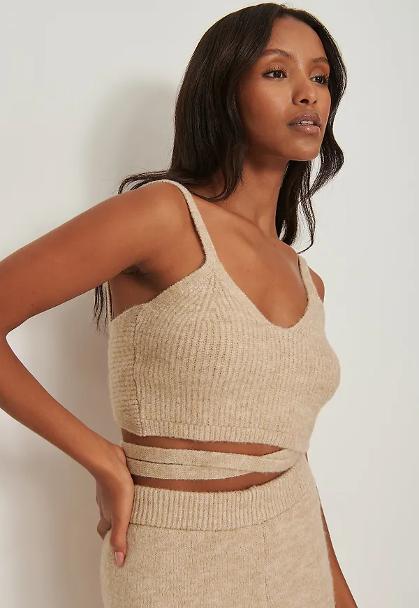 NA-KD Trend Stickat croppat linne - Beige
