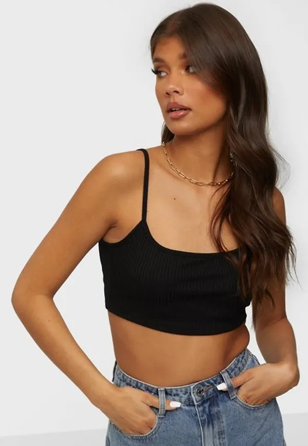 Only Onlginna S/L Bra Top Jrs Linnen Black