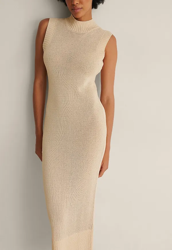 NA-KD Trend Stickad Klänning Med Lös Passform - Beige