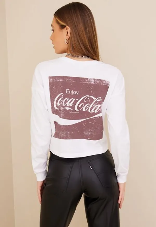 Only Onlcoca Cola Life L/S Top Box Jrs Långärmade toppar Bright White Sign Front+Back