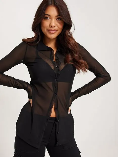 NLY Trend Mesh Collar Top Långärmade toppar