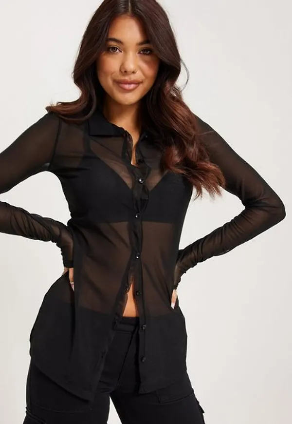 NLY Trend Mesh Collar Top Långärmade toppar