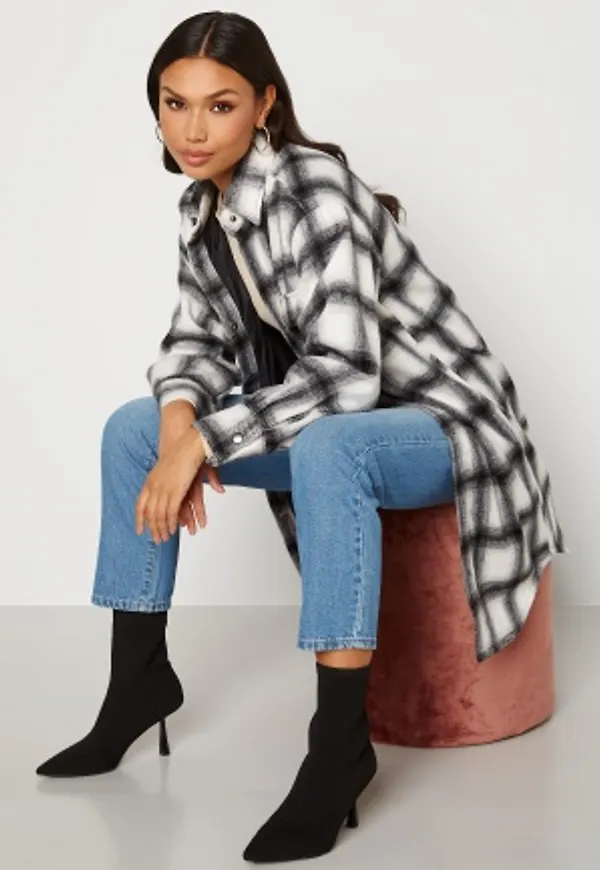 BUBBLEROOM Alice Long Check Shirt Jacket Black / White / Checked L