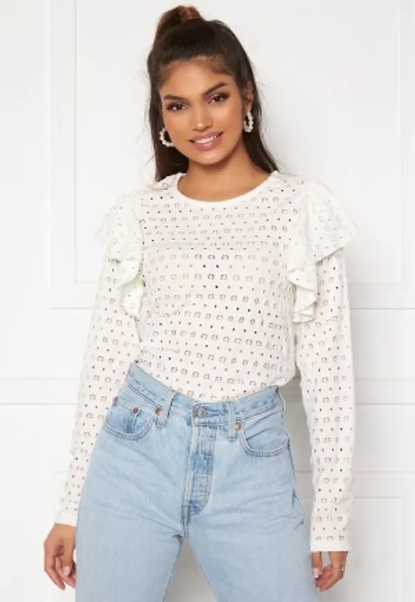 Pieces Christy LS Frill Top Cloud Dancer XS
