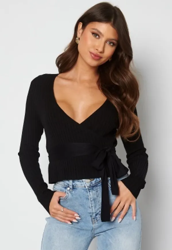 BUBBLEROOM Enea knitted wrap top Black S
