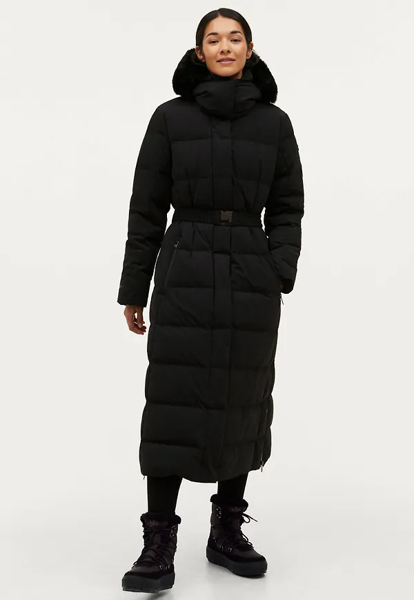 Áhkká - Dunkappa Gold Long Down Coat Matte - Svart