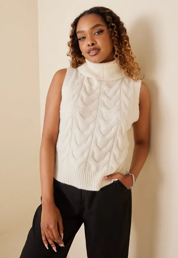 Jacqueline de Yong Jdyayra Roll Neck Cable Vest Knt Stickade västar Cloud Dancer