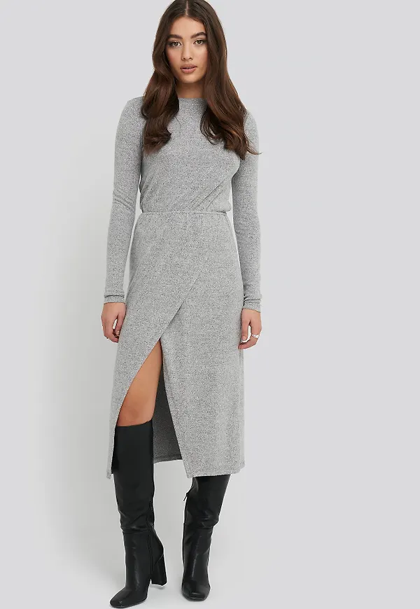NA-KD Light Knitted Melange Dress - Grey