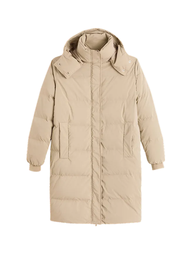 La Redoute - Quiltad, lång jacka med avtagbar huva - Brun