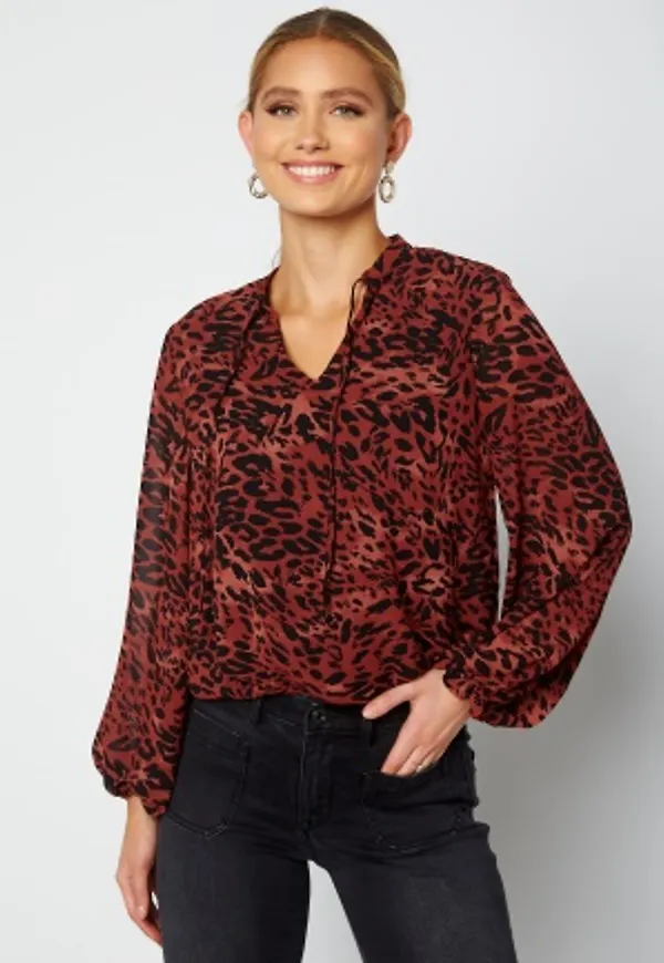 VILA Leoa L/S Ballon Sleeve Burnt Henna LeoPrint 34