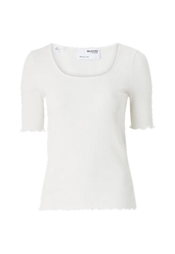 Selected FEMME - Topp slfAnna SS U-neck Tee - Vit