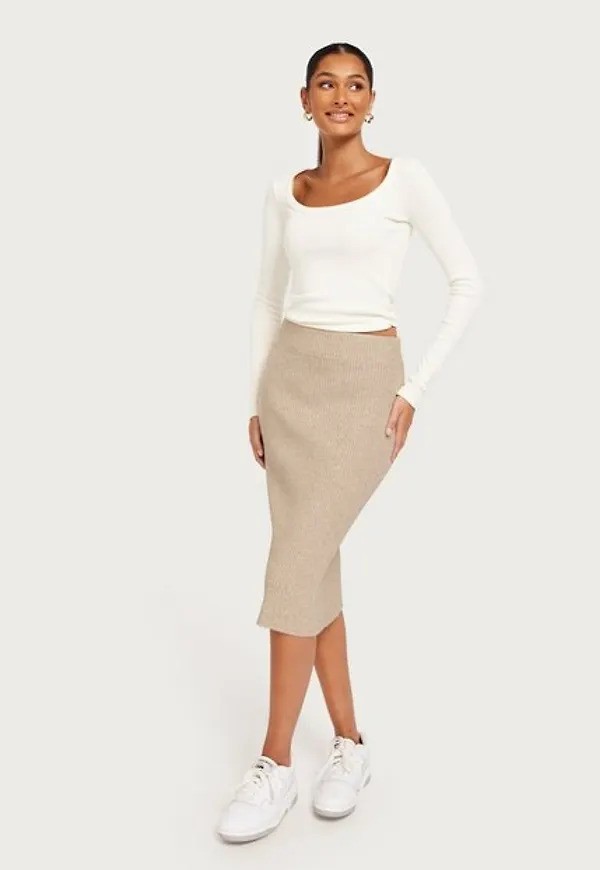Vila Viril Pencil Hw Knit Skirt - Noos Midikjolar Natural Melange