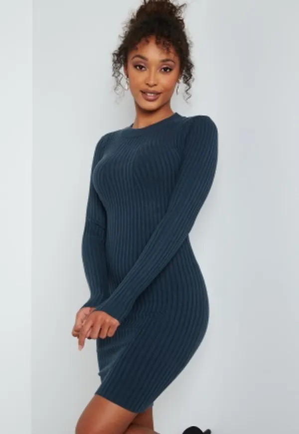 Pieces Crista LS O-Neck Knit Dress Ombre Blue L