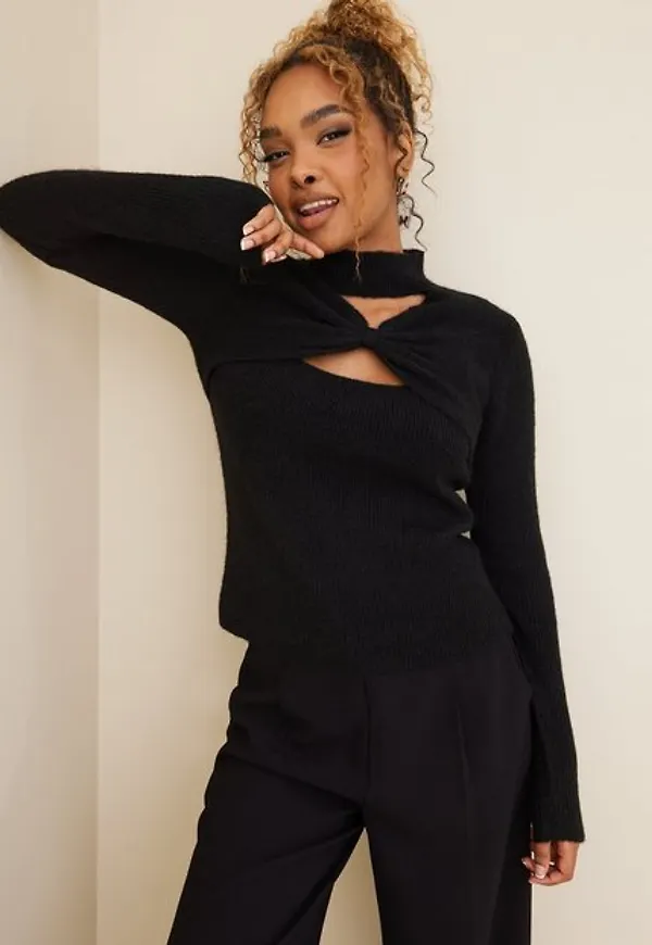 Pieces Pcnaia Ls Knit D2D Bc Stickade tröjor Black