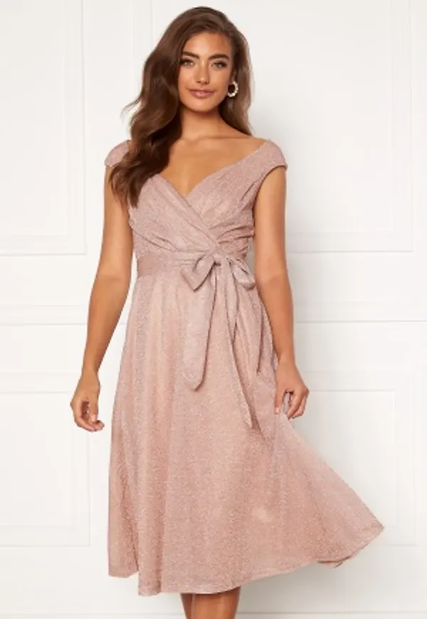 Goddiva Glitter Wrap Midi Dress Nude S (UK10)