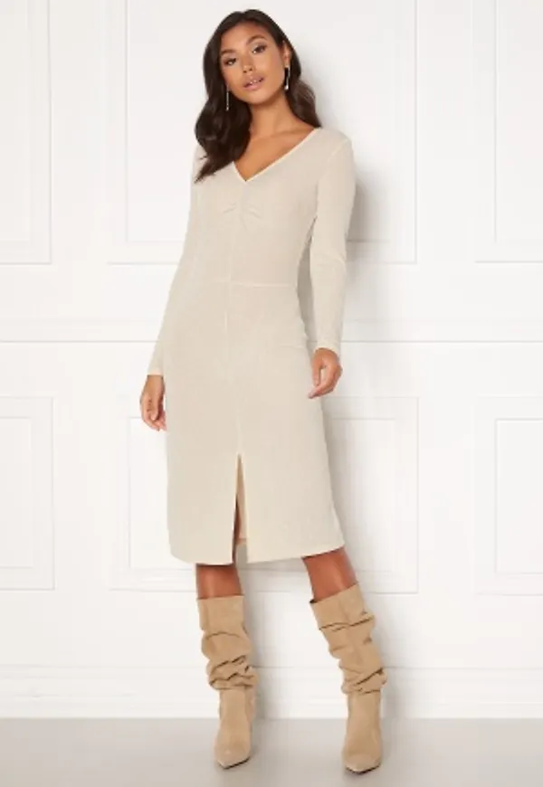 VILA Shinni L/S Glitter Lurex Dress Frosted Almond, Deta S