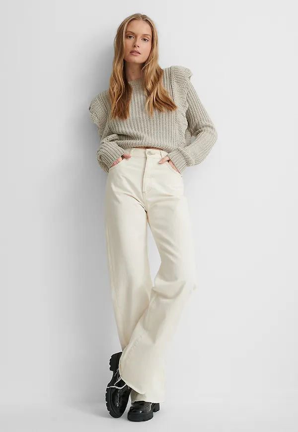 NA-KD Trend Stickad Tröja Med Volangdetalj - Beige