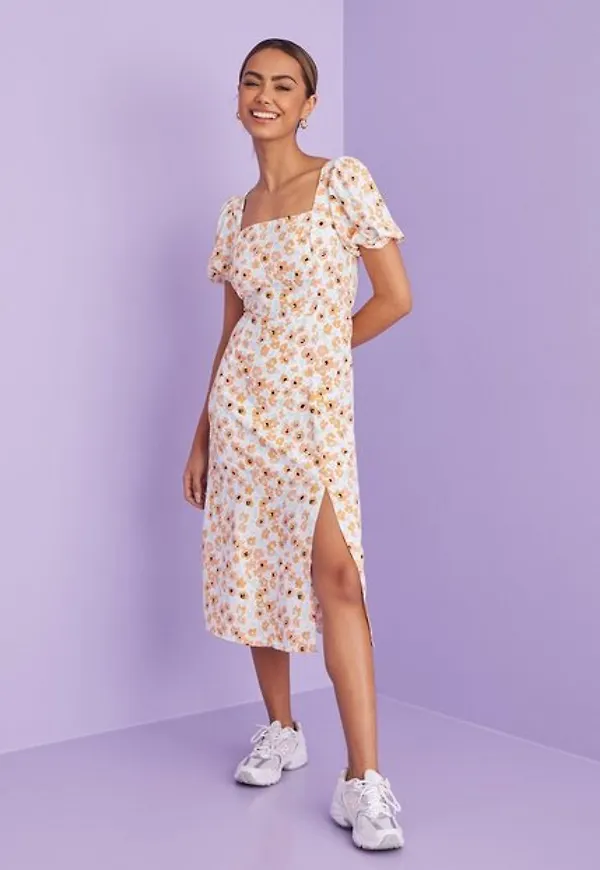 Glamorous Nelly x Glamorous Puff Sleeve Midi Slip Dress Vardagsklänningar Floral