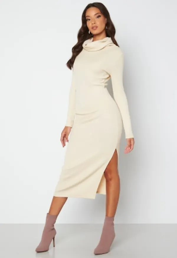 BUBBLEROOM Mellen knitted cowl neck dress Cream S