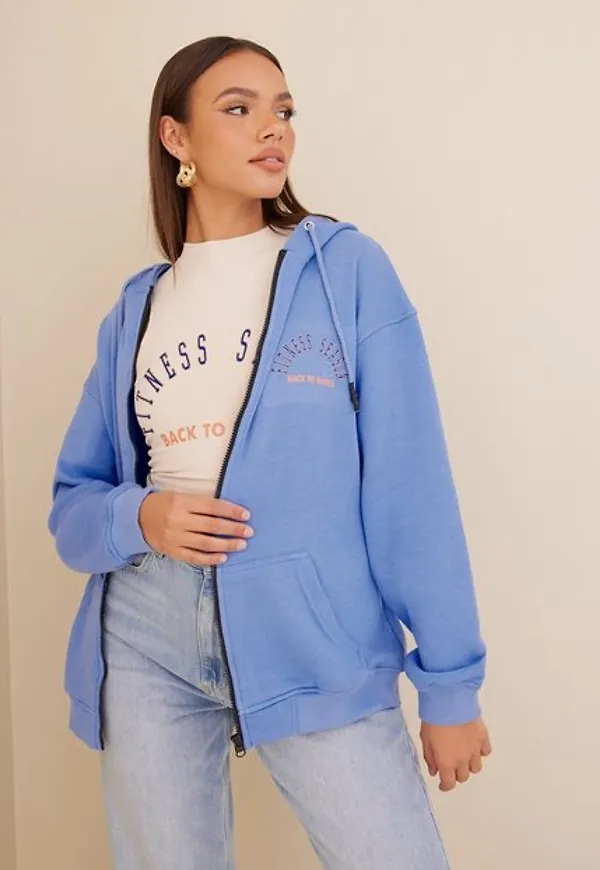 Public Desire Hooded Logo Zip Through Sweatshirt Hoodies
