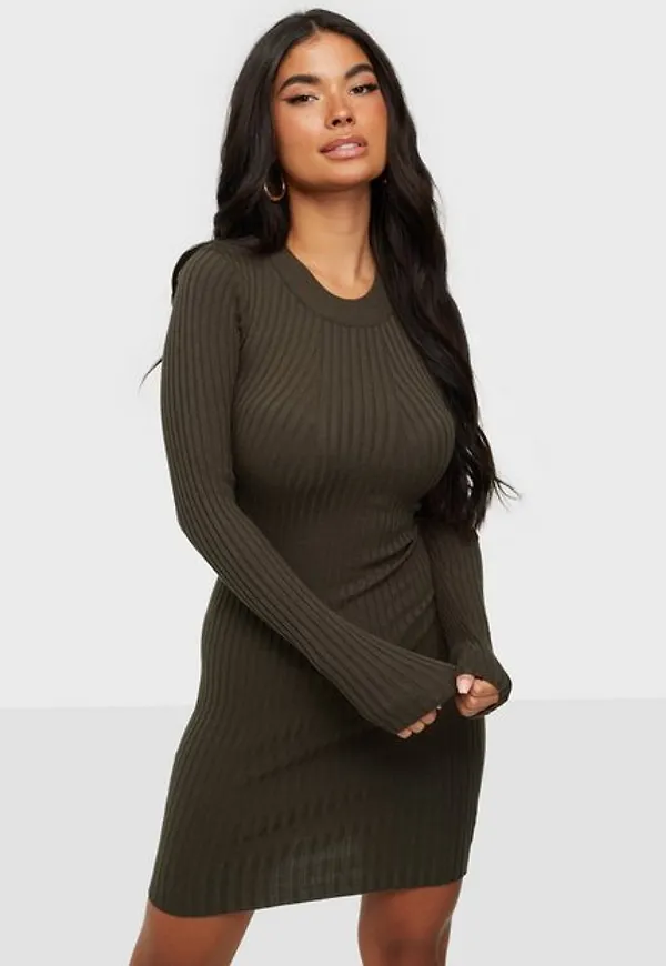 Pieces Pccrista Ls O-Neck Knit Dress Noos Fodralklänningar Black Olive