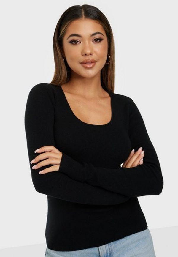 Vero Moda Vmgold Rib Ls U-Neck Blouse Ga Stickade tröjor Black