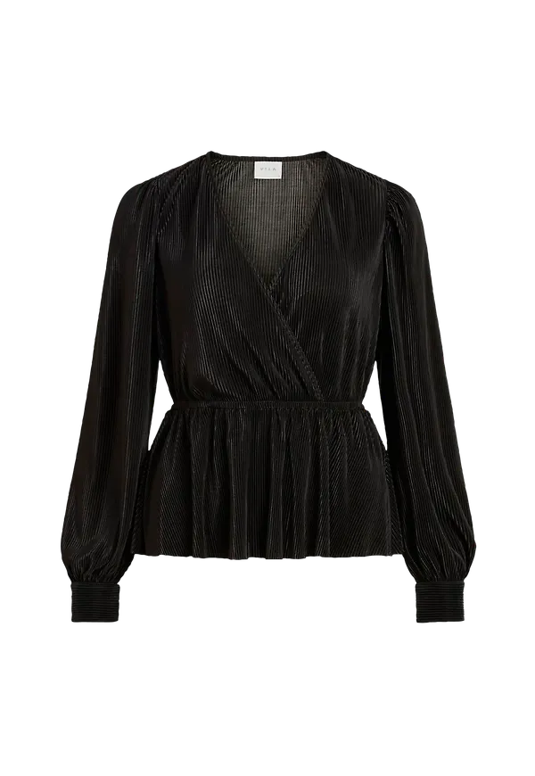 Vila - Topp viBlamia L/S Wrap Plisse Top - Svart