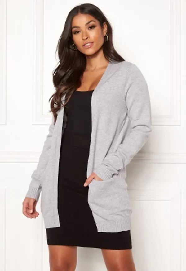 VILA Ril Open Knit Cardigan Light Grey Melange L