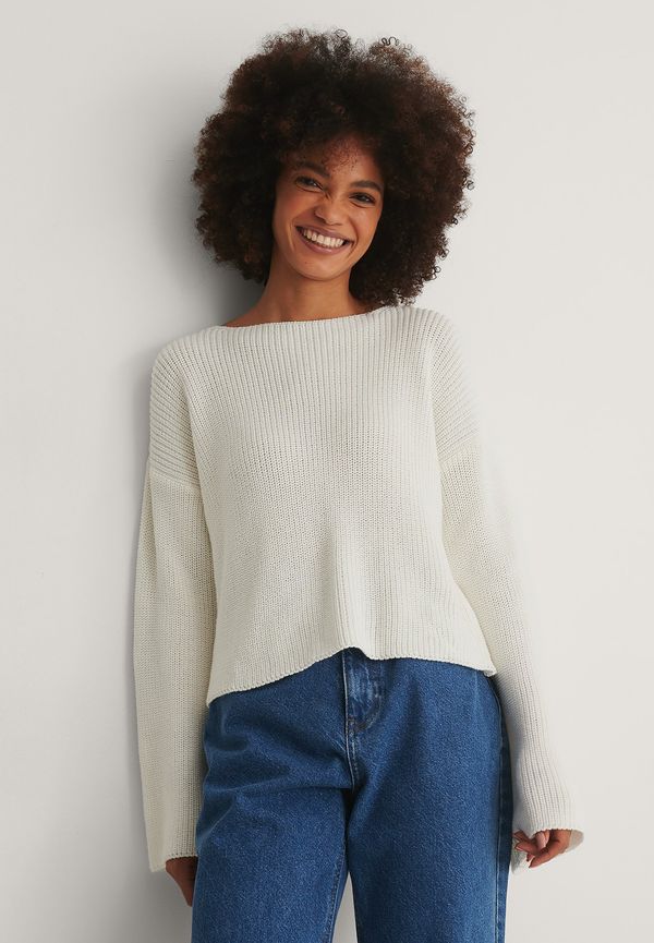 NA-KD Cropped Long Sleeve Knitted Sweater - White