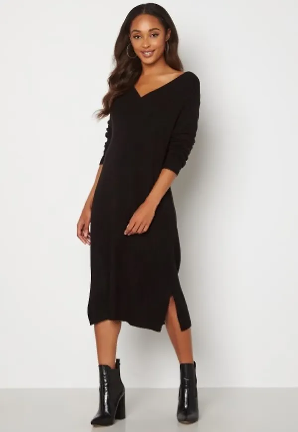 VILA Madelia V-Neck L/S Knit Dress Black S