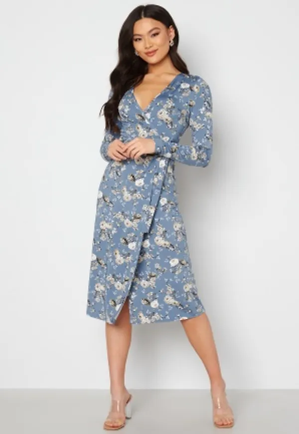 BUBBLEROOM Naomi midi dress Dusty blue / Patterned M