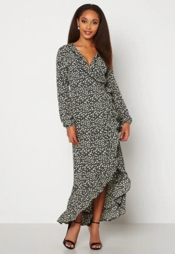 JDY Jules L/S Wrap Ankle Dress Black AOP Flowers 36