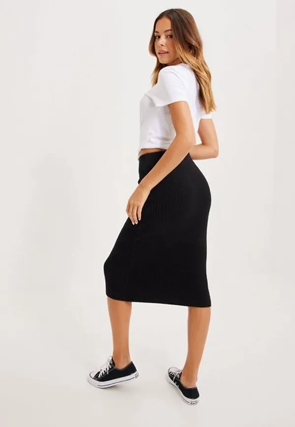 Vila Viril Pencil Hw Knit Skirt - Noos Midikjolar Black