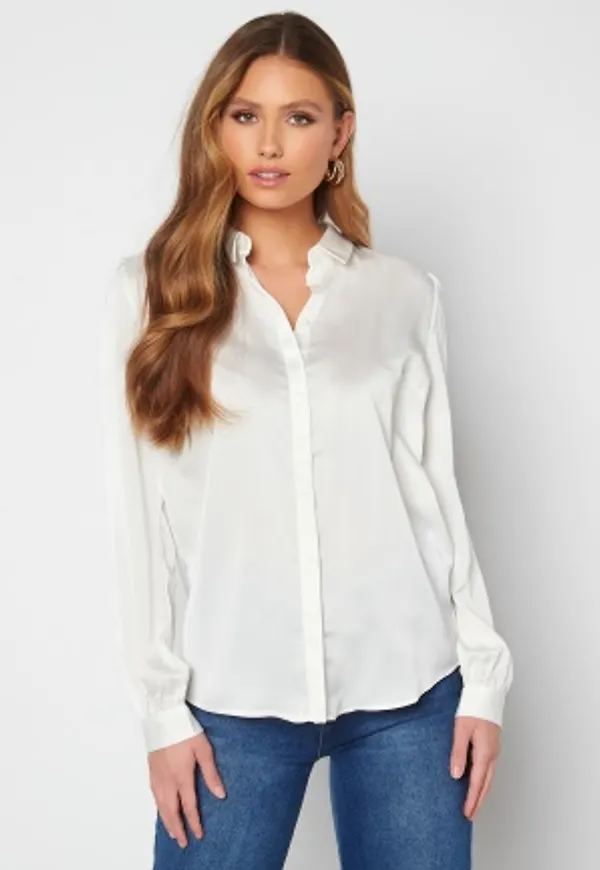 VILA Ellette Satin L/S Shirt Snow White 42