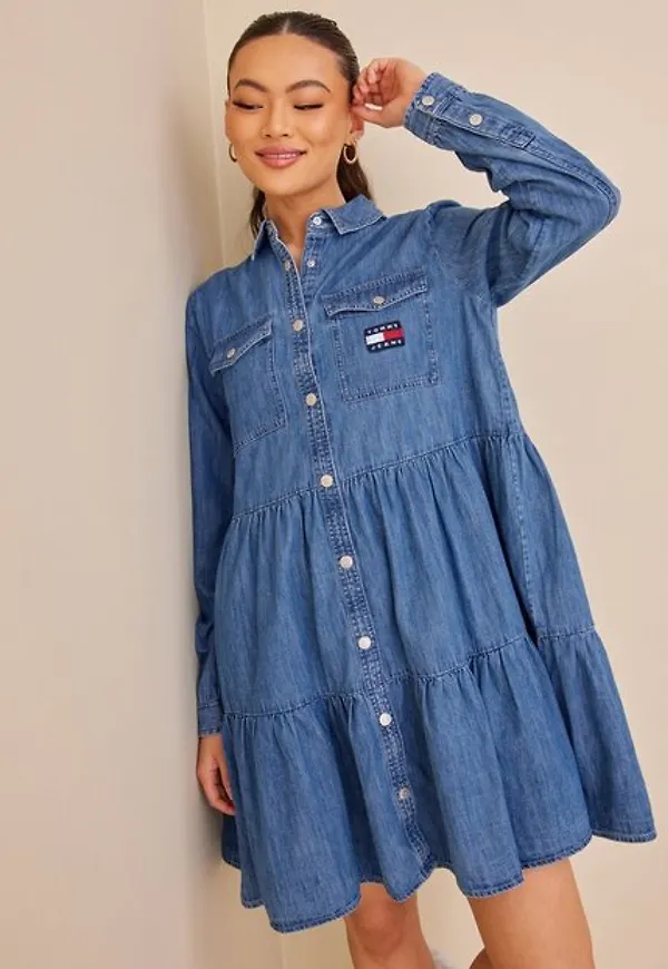 Tommy Jeans Tjw Chambray Tiered Shirt Dress Loose fit dresses
