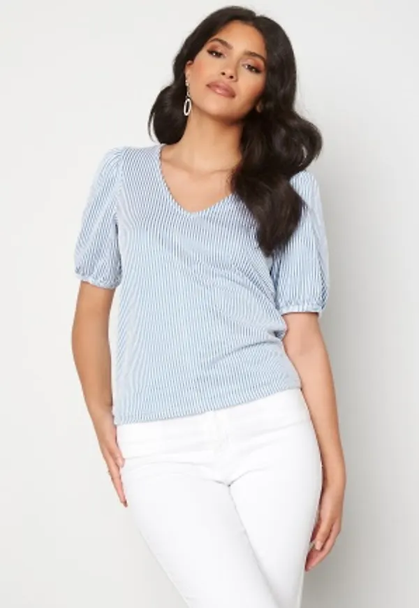 VILA Milac V-Neck S/S Top Cashmere Blue Stripe XS