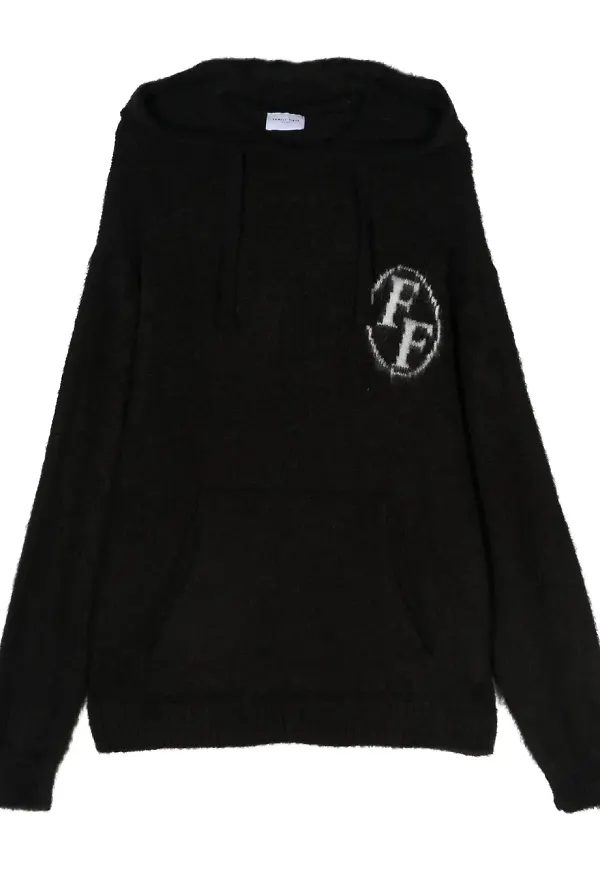 Family First stickad hoodie - Svart