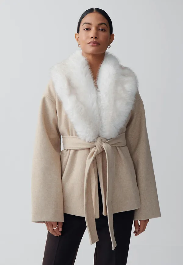 Faux fur collar coat