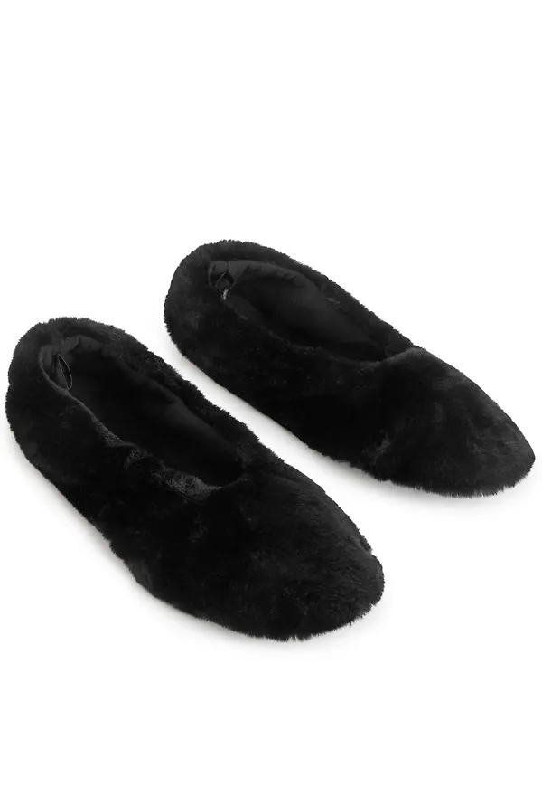Faux Fur Slippers - Black