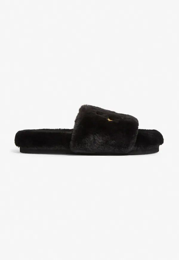 Faux fur slippers - Black