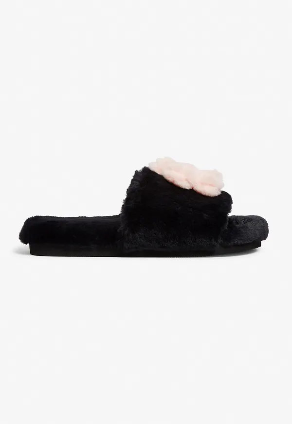 Faux fur slippers - Black