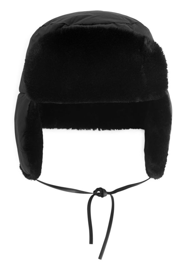 Faux Fur Trapper Hat - Black