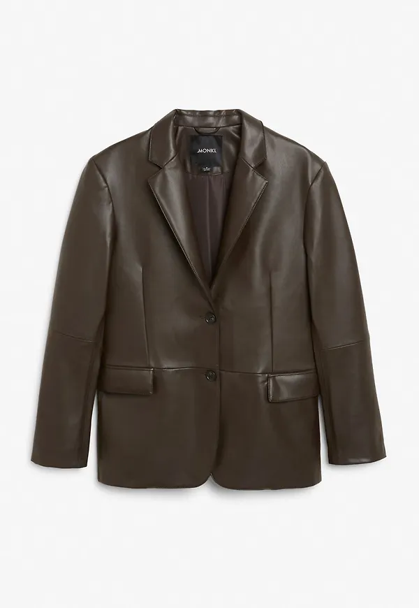 Faux leather blazer - Brown