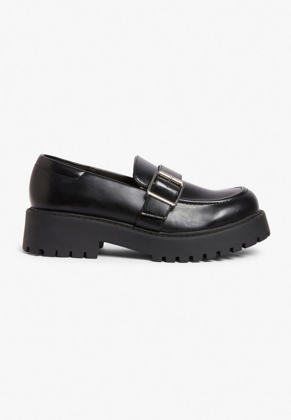 Faux leather chunky loafers with buckle detail - Black